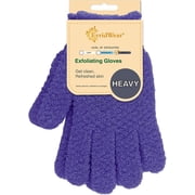 EvridWear Exfoliating Dual Texture Bath Gloves for Shower, Spa, Massage and Body Scrubs, Dead Skin Cell Remover, Gloves with Hanging Loop 1 Pair Purple Heavy Glove