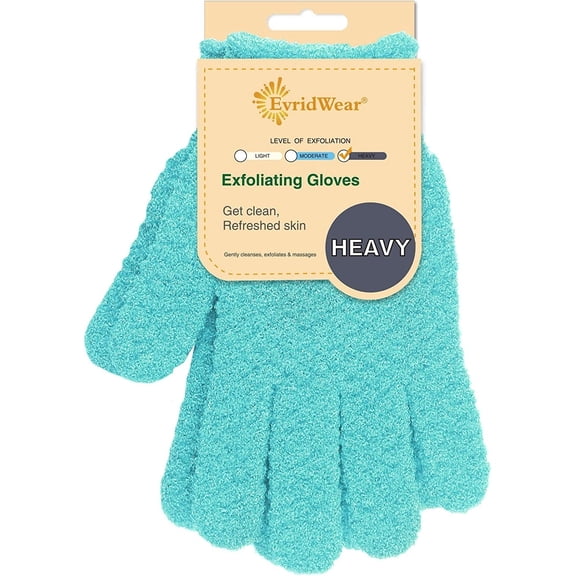 EvridWear Exfoliating Dual Texture Bath Gloves for Shower, Spa, Massage and Body Scrubs, Dead Skin Cell Remover (1 Pair Angel Blue Heavy Glove)