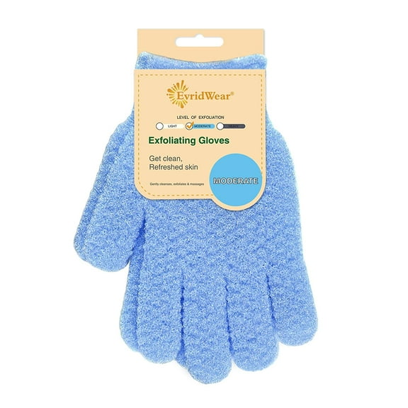 EvridWear Exfoliating Nylon Dual Texture Bath Gloves for Shower, Spa, Massage and Body Scrubs, Shower Gloves with Hanging Loop (1 Pair Moderate)