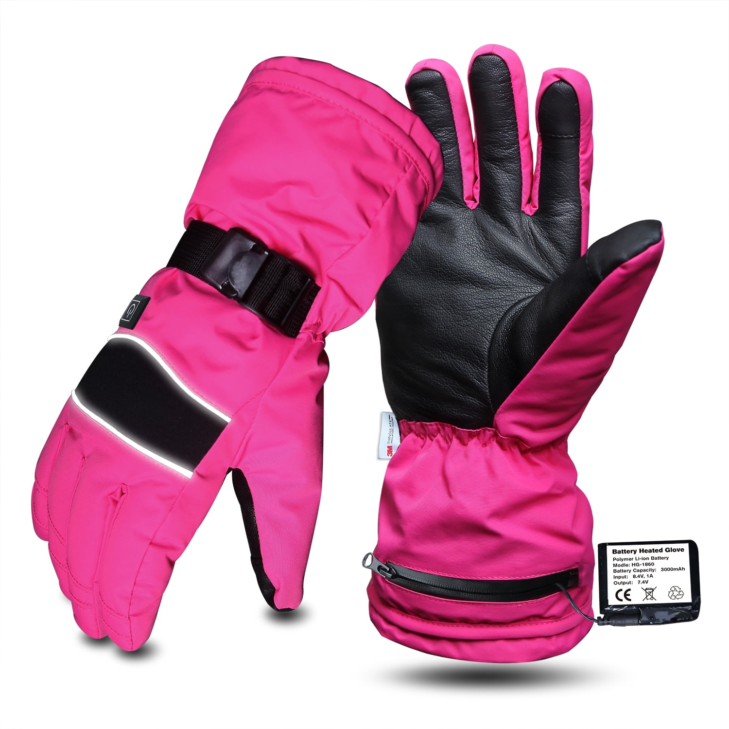 EvridWear Heated 3M thinsulate Thermal Winter Gloves for Women Men with 2 Rechargeable Battery Sizes M Hot Pink Walmart