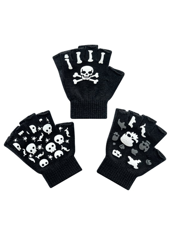 Kids Fingerless Winter Warm Gloves,3 Pairs Half Finger Knitted Magic Stretch Gripper Touchscreen Glove Boys Girls