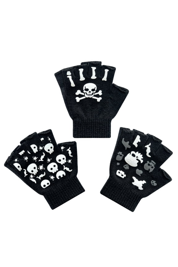 Kids Fingerless Winter Warm Gloves,3 Pairs Half Finger Knitted Magic Stretch Gripper Touchscreen Glove Boys Girls