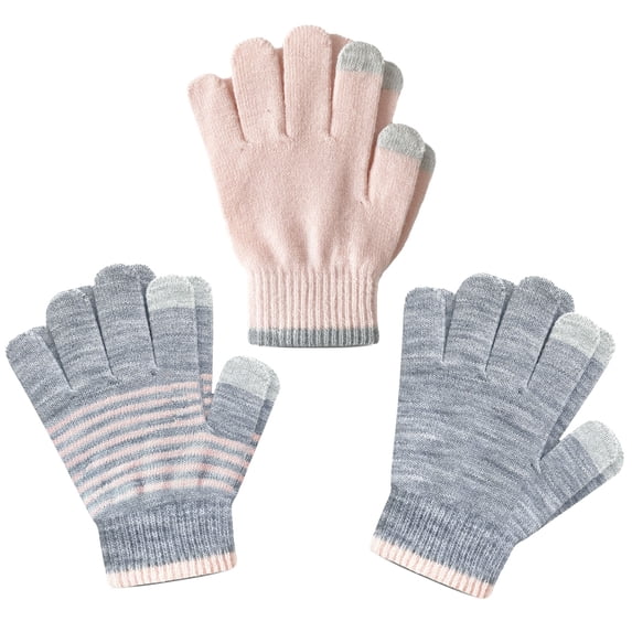 EvridWear Kids Warm Gloves with Touchscreen Fingers, Children Knit Gloves Boy Girl Fall Winter Cool Cold Weather 3 Pair (Pink Set M, 6-8Y)