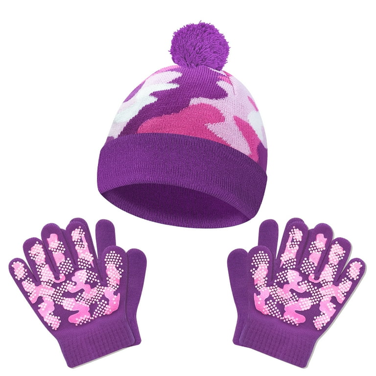 EvridWear Youth Insulated Beanie Gloves Set, Winter Knit Earflap