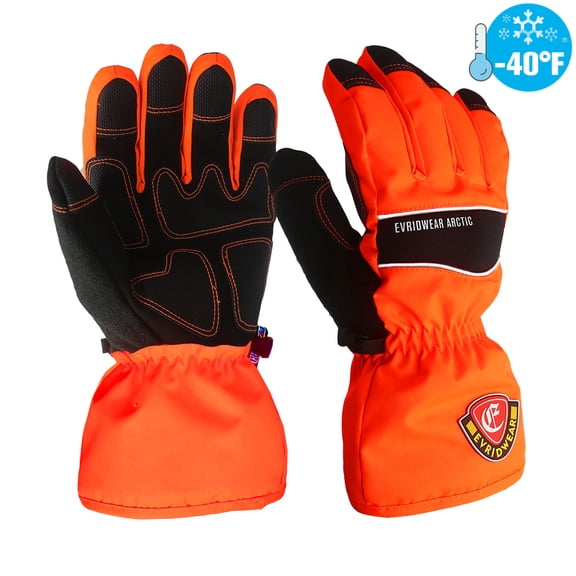 EvridWear Men Women Waterproof Ski Gloves, 3M Thinsulate Snowboard Winter Gloves ( XL, Orange)