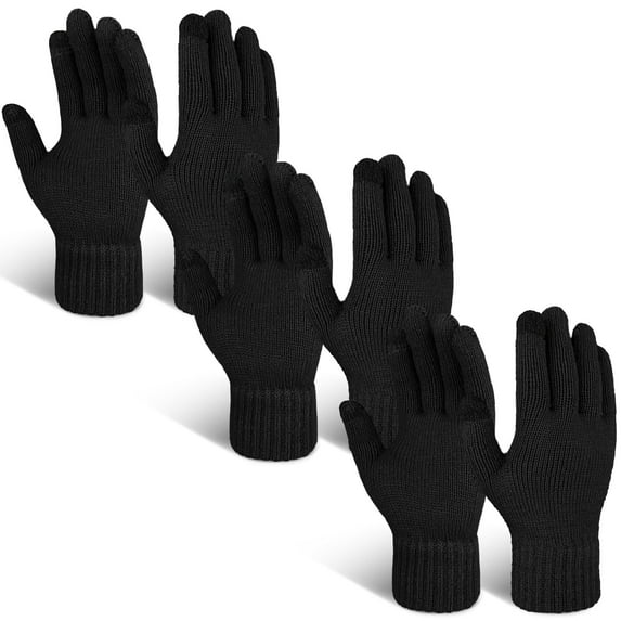 EvridWear Mens Thermal Winter Gloves Touch Screen Glove Driving Texting for Cold Weather (3 Pairs Full Finger, Black*3)