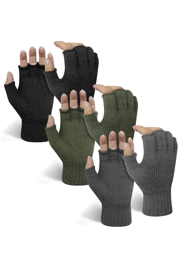 Mens Thermal Winter Touchscreen Acrylic Gloves (3 Pairs Fingerless, Multicolor)