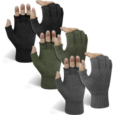 EvridWear Mens Thermal Winter Touchscreen Acrylic Gloves (3 Pairs Fingerless, Multicolor)