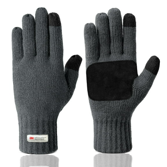 EvridWear Mens Winter Warm Finger Gloves, Knitted Thermal Anti-Slip Adult Touchscreen Glove with 3M Thinsulate Insulated Lining, Gray