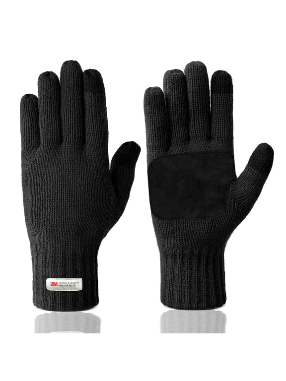 Mens Winter Warm Gloves, Knitted Thermal Anti-Slip Adult Touchscreen Glove with 3M Thinsulate Insulated Lining, Black
