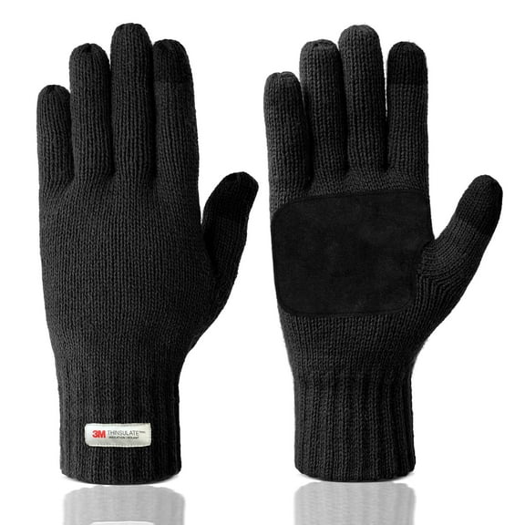 EvridWear Mens Winter Warm Gloves, Knitted Thermal Anti-Slip Adult Touchscreen Glove with 3M Thinsulate Insulated Lining, Black