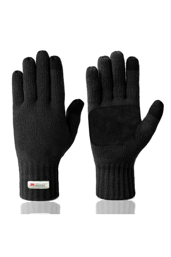 Mens Winter Warm Gloves, Knitted Thermal Anti-Slip Adult Touchscreen Glove with 3M Thinsulate Insulated Lining, Black