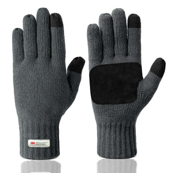 EvridWear Mens Winter Warm Gloves, Knitted Thermal Anti-Slip Adult Touchscreen Glove with 3M Thinsulate Insulated Lining, Gray