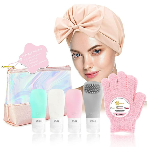 EvridWear Portable Travel Toiletries Set, 9 Piece Bath&Shower Set for Women, Premium Personal Care Wellness and Hygiene Essentials Traveling Kit