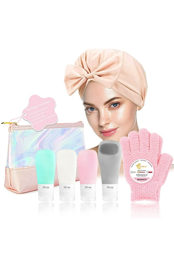 Portable Travel Toiletries Set, 9 Piece Bath&Shower Set for Women, Premium Personal Care Wellness and Hygiene Essentials Traveling Kit