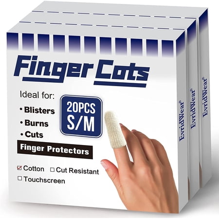 EvridWear Premium Cotton Finger Cots, reusable Toe Thumb Protector (S/M 20 Pcs x 3)