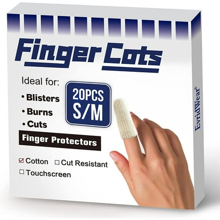 EvridWear Premium Cotton Finger Cots, reusable Toe Thumb Protector (S/M 20 Pcs)