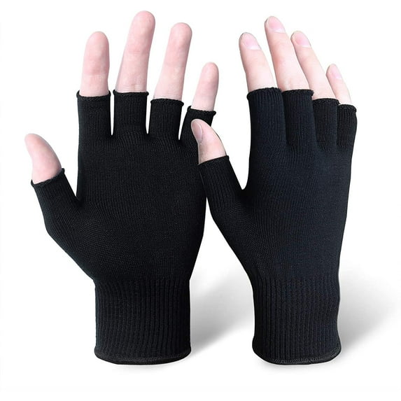 EvridWear Silk Knit Unisex Adult Gloves Eco-friendly Liner Anti-UV Hypoallergenic All Season (Fingerless, S/M, Black)