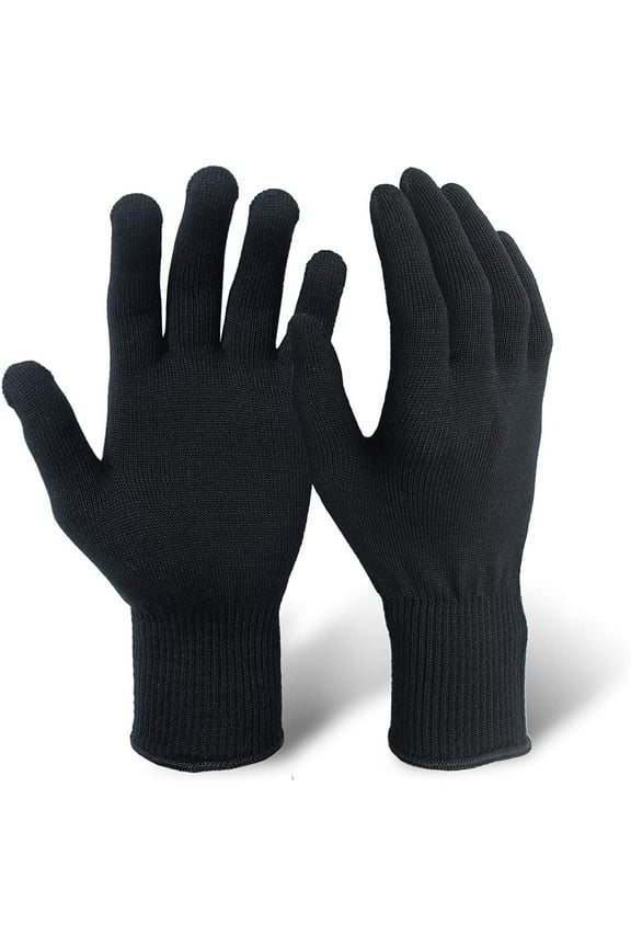 Silk Knit Unisex Adult Gloves Eco-friendly Liner Anti-UV Hypoallergenic All Season (Full Finger, XL, Black)