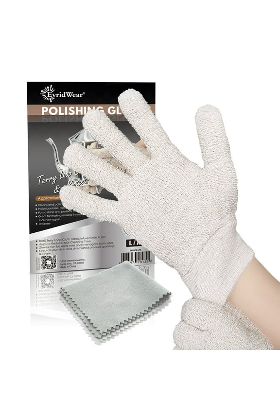Sterling Silver Polishing Cleaning Gloves with Terry Loop Cloth, Tarnish Removal Gloves for Jewelry, Gold, Brass, Copper, Ring, Stainless, Metal, (L/XL Sizing)
