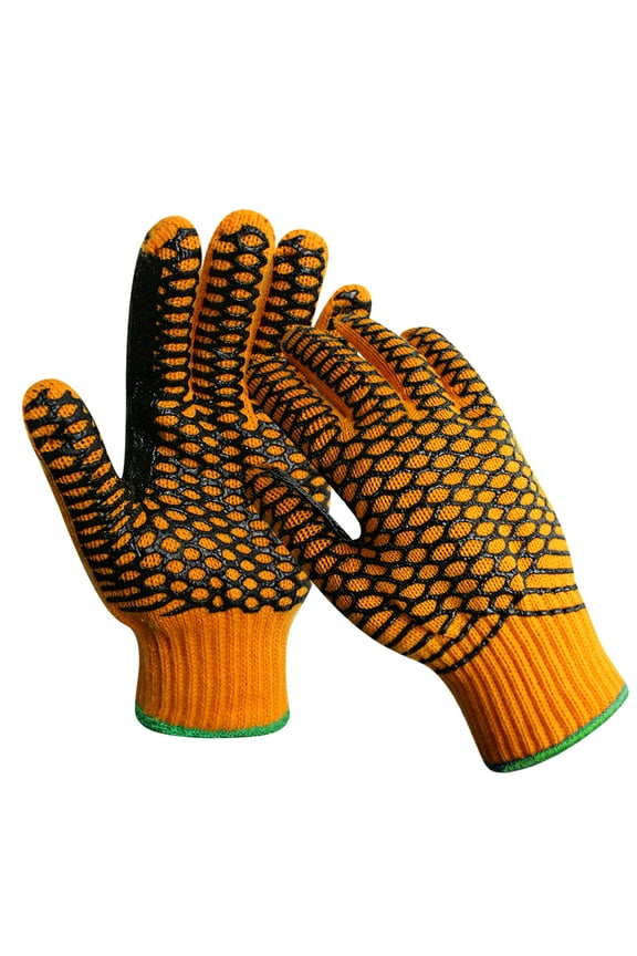Thermal Warm Double Layer Knitted Winter Gloves with Durable Grip Orange Large
