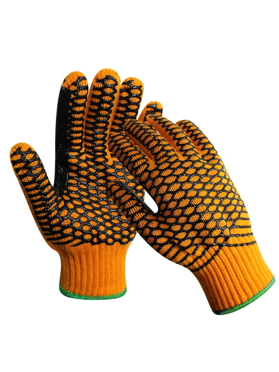 Thermal Warm Double Layer Knitted Winter Gloves with Durable Grip Orange Small