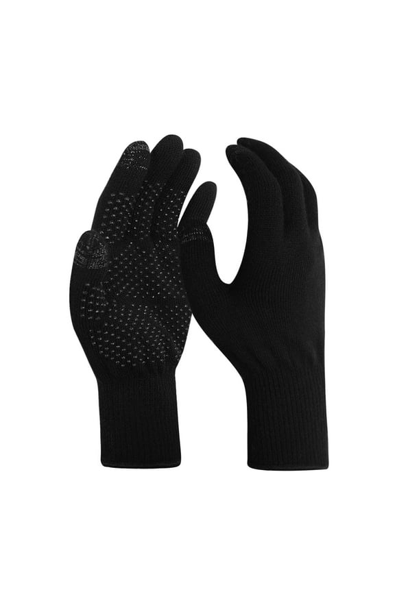 Unisex Adult Merino Wool Winter Touchscreen PVC Dotted Liner Gloves (Large, Black)