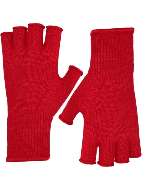 Unisex Men Women Merino Wool String Knit Liner Fingerless Touchscreen Gloves (Red, S/M)