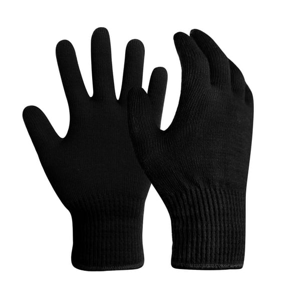 EvridWear Unisex Men Women Merino Wool String Knit Liner Full Finger Gloves (Black, L)