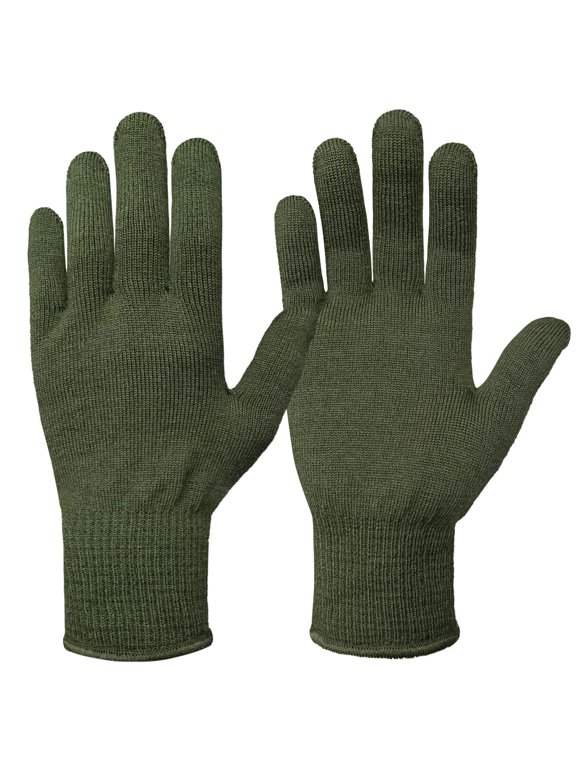 Unisex Men Women Merino Wool String Knit Liner Full Finger Gloves (Green, L)