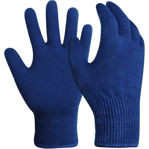 EvridWear Unisex Men Women Merino Wool String Knit Liner Full Finger Gloves (Navy, L)