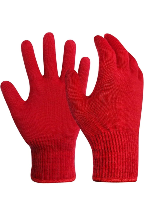 Unisex Men Women Merino Wool String Knit Liner Full Finger Gloves (Red, L)