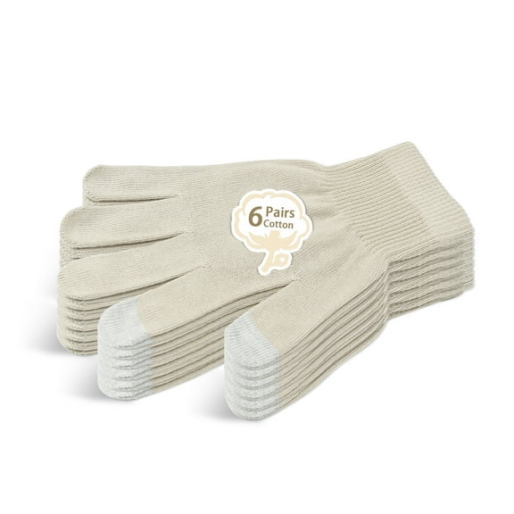 EvridWear Unisex Moisturizing Cotton Touchscreen Lightweight Gloves (6 Pairs, L/XL, Beige)