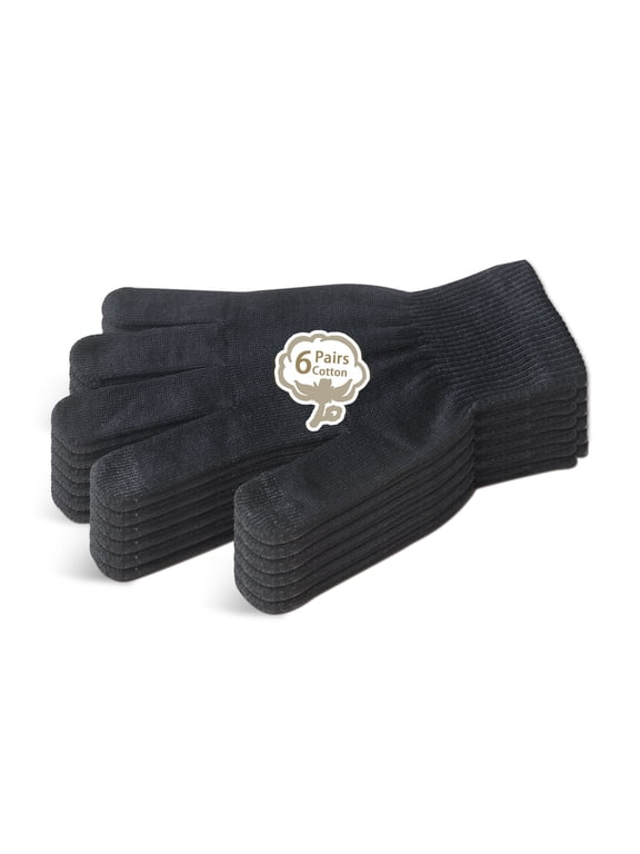 Unisex Moisturizing Cotton Touchscreen Lightweight Gloves (6 Pairs, L/XL, Black)