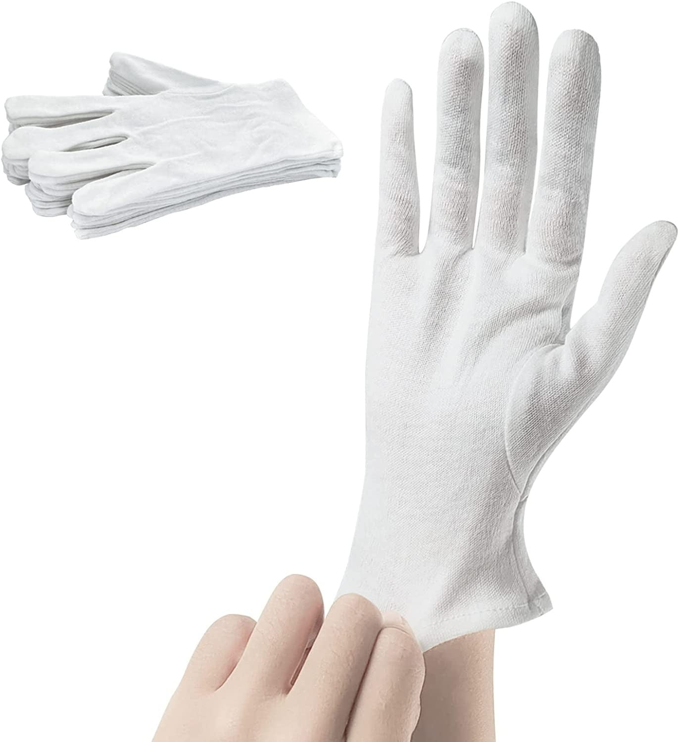 EvridWear White Cotton Gloves 5 Pairs Coin Gloves for Serving Archival Cleaning Jewelry Silver Inspection Women Men Eczema Dry Hands Moisturizing