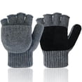 thumbnail image 1 of EvridWear Winter Convertible Fingerless Gloves, Wool Mittens Warm, with Anti-Slip Suede Leather Palm and Thumb, Unisex Style, 1 of 9