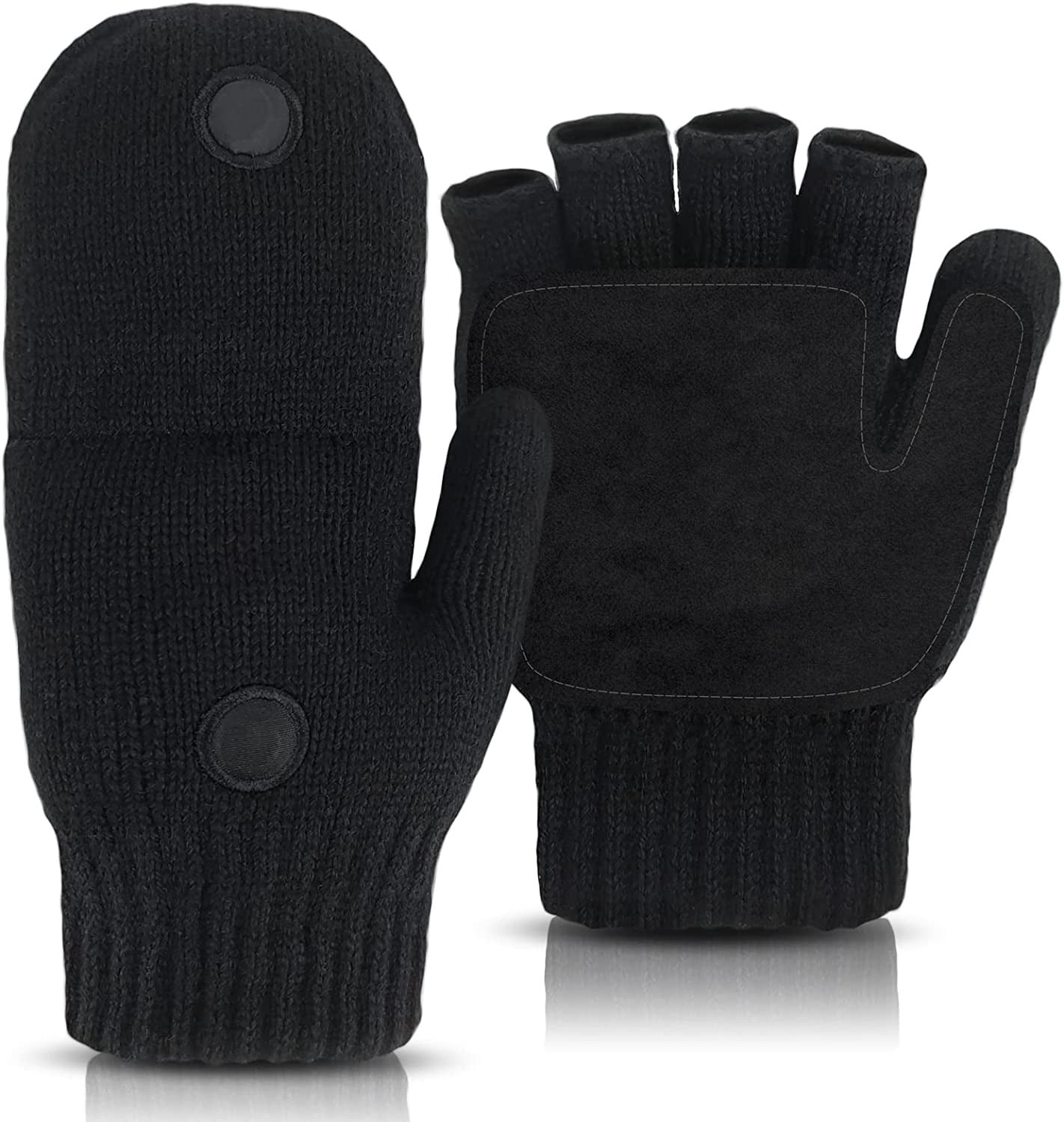 EvridWear Winter Convertible Fingerless Gloves, Wool Mittens Warm