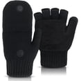 thumbnail image 1 of EvridWear Winter Knitted Convertible Fingerless Gloves, Wool Mittens, Unisex, Upgraded Hook and Loop Closure & Anti-Slip Suede Leather, 1 of 10