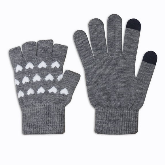 EvridWear Women Girls 3 in 1 Touchscreen Fall Winter Gloves Set (One Size, Heart, Gray)