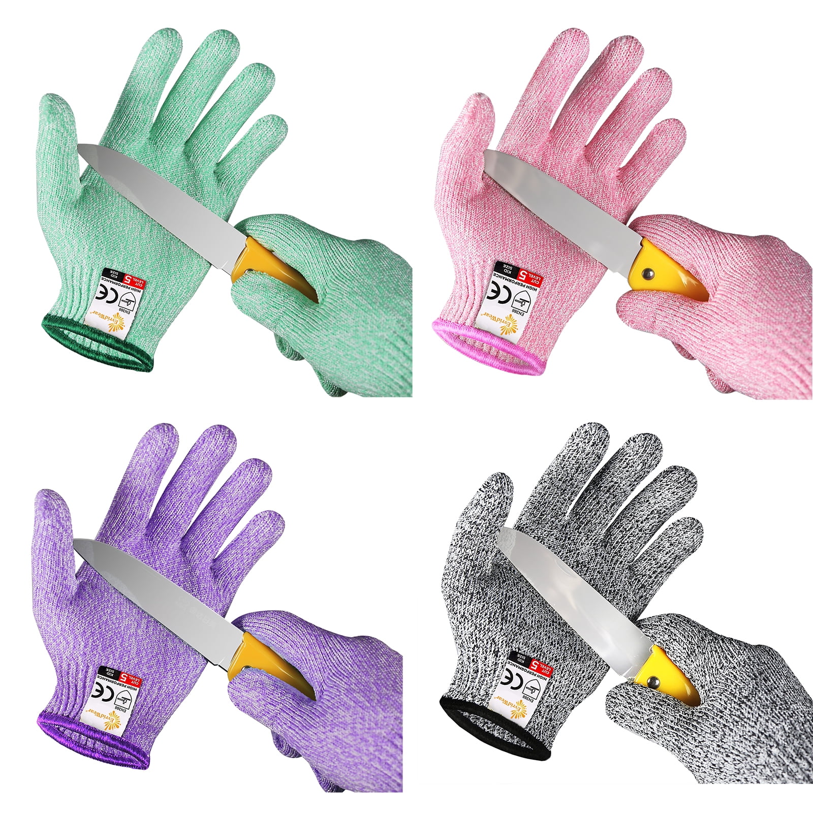 Evridwear Children Kids Cut Resistant Gloves, Food Grade, Level 5 Protection, HPPE (S (4-7YRS), Multi-color)