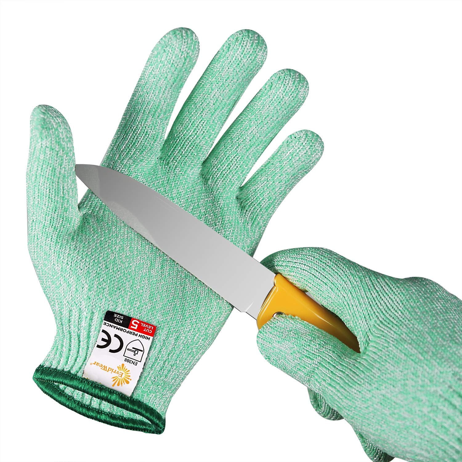 Evridwear Children Kids Cut Resistant Gloves, Food Grade, Level 6 Protection, HPPE (M (8-11YRS), Green)