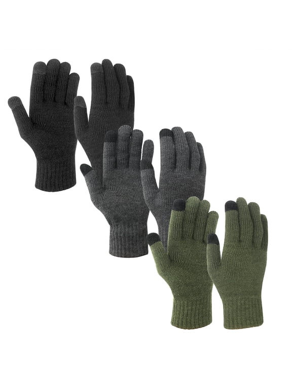 Mens Thermal Winter TouchScreen Gloves Acrylic Gloves (3 Pairs Full Finger)