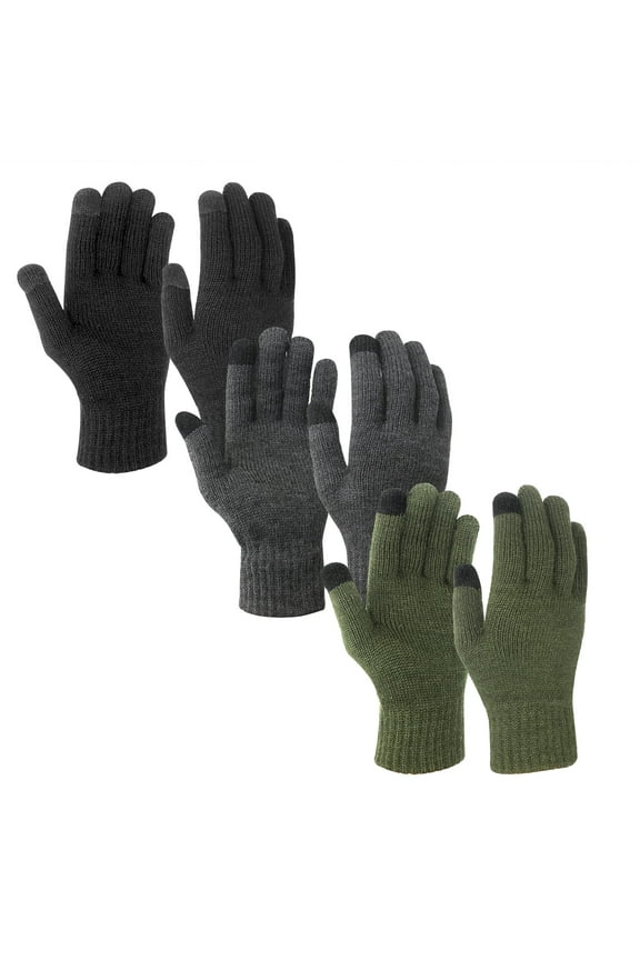 Mens Thermal Winter TouchScreen Gloves Acrylic Gloves (3 Pairs Full Finger)