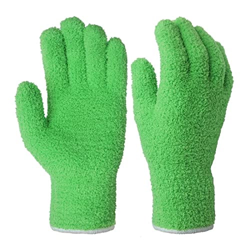 Evridwear Microfiber Dusting Gloves , Dusting Cleaning Glove for Plants,  Blinds, Lamps,and Small Hard to Reach Corners(Grey+Green)