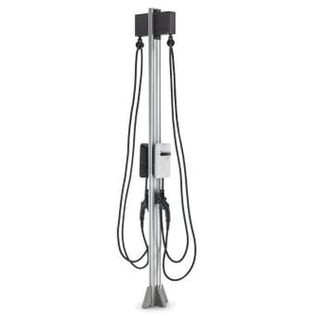 EVSE Single Port Pedestal-mount electric vehicle charging station with 8' pedestal, 25' Cable & Retractor