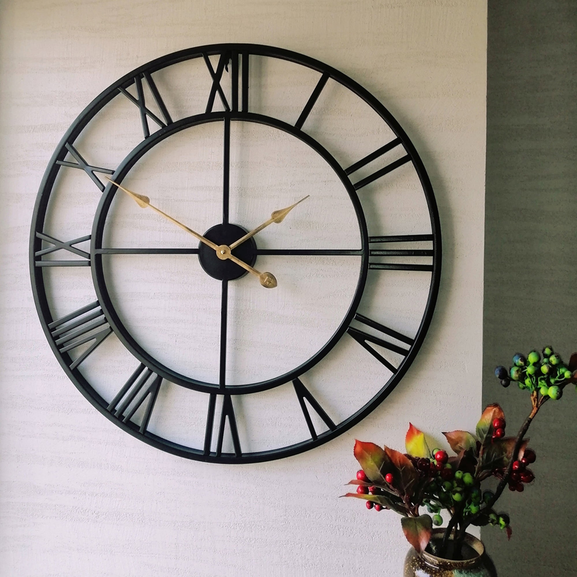 Evursua Oversized Metal Wall Clock 30" Decorative Analog Clocks for