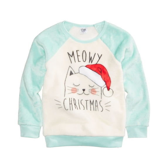 Evy Of California 'Cat Holiday' Baby Girls Crew Neck Sweater (3T/3, Egg Shell)