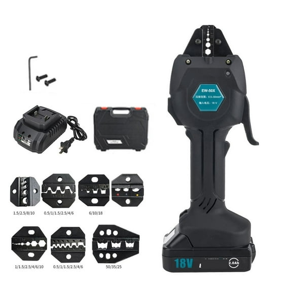 Ew-50x Rechargeable Crimping Pliers, Electric Photovoltaic Cold Pressing Terminal Pre Insulated Tube Type Bare Terminal Crimping ,Easy to Use