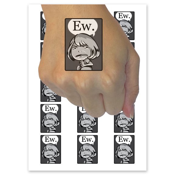 Ew Funny Disgusted Reaction Comic Manga Temporary Tattoo Water Resistant Fake Body Art Set Collection - 54 1" Tattoos (1 Sheet)