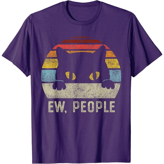 Ew People Retro Cat Funny Vintage Anti Social Introvert Unisex T-Shirt for Men Women Kids Toddler,Purple Color,Size YXL